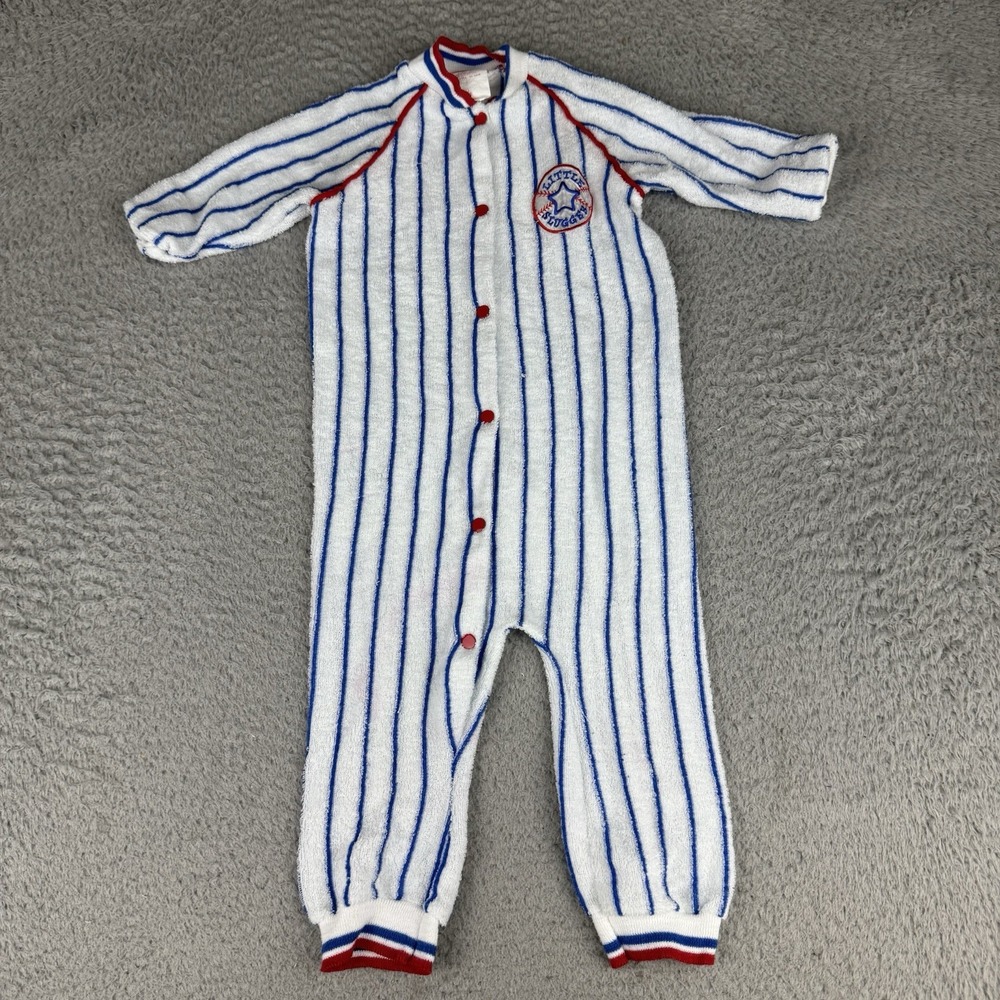 Vintage Playskool Baby Baseball Terry Cloth Footed Sleeper Red Stripe Snap 8-12m